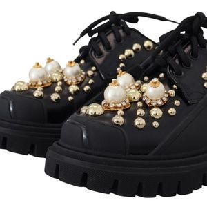 Dolce & Gabbana Pearl-Studded Leather Dress Shoes